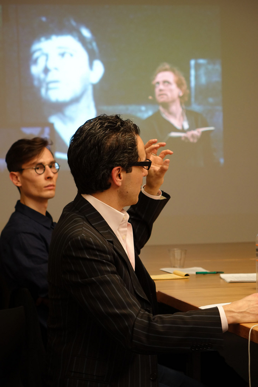From right:  Noam M. Elcott, Michael Faciejew. Photograph by Martin Cobas.