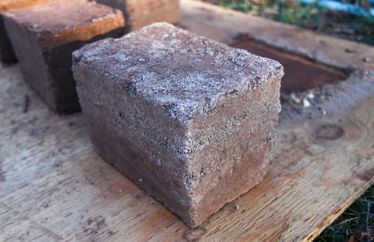 Earth brick made by Pelin Asa to investigate durability (Photo: Pelin Asa).
